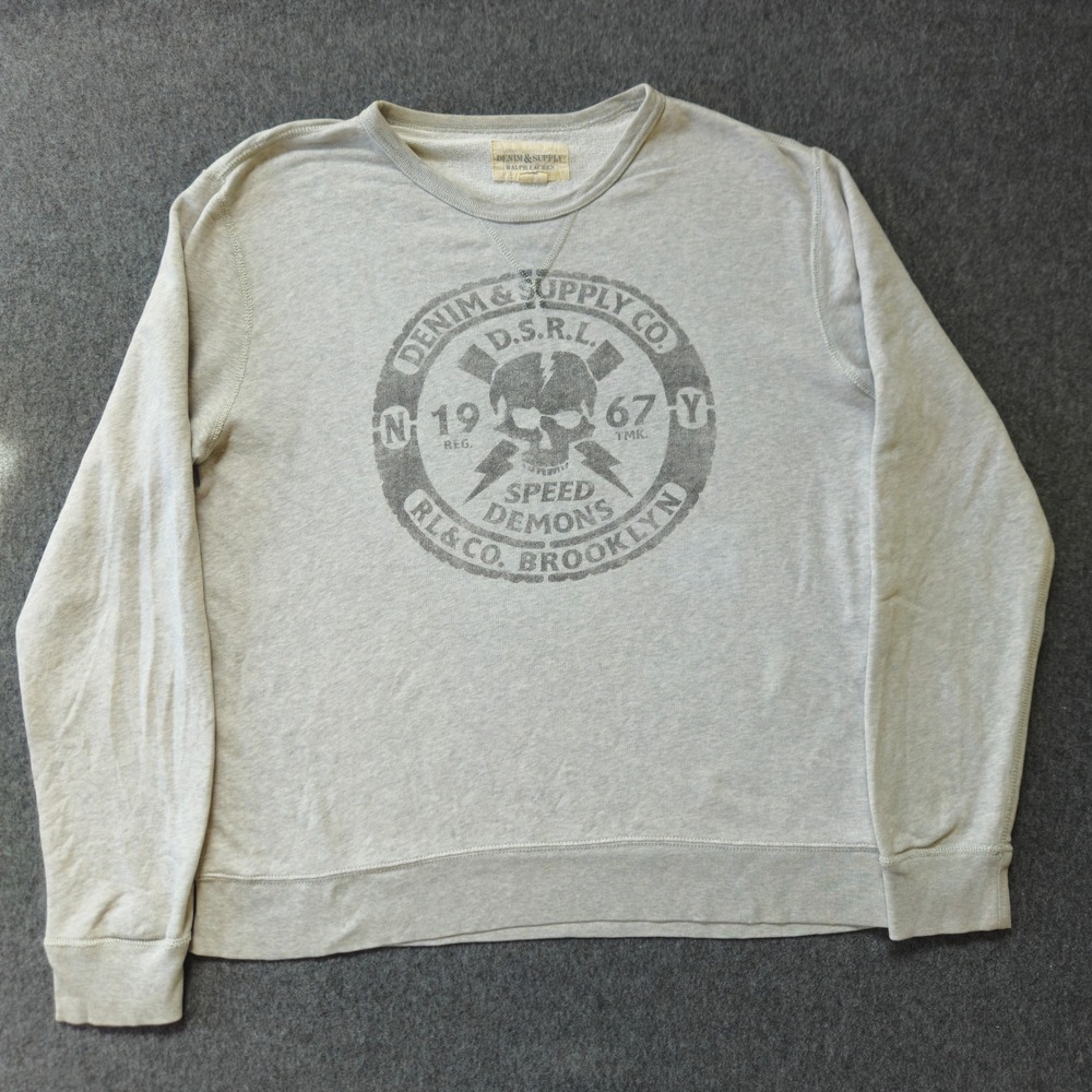 Denim & Supply Ralph Lauren Sweatshirt XL Gray Speed Demons Skull Biker Grunge